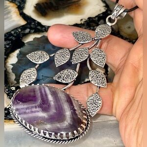 Large Beautiful Purple Chevron Amethyst Pendant 4”